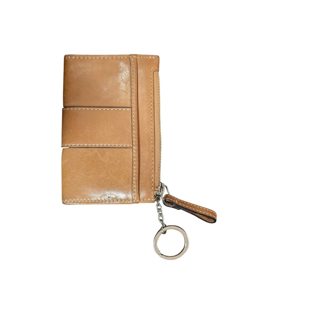 Coach Tan Leather Zip Card Case Wristlet Keyring - Picture 6 of 10